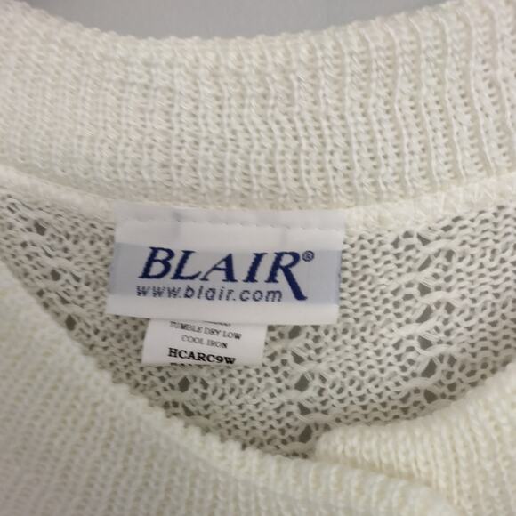 Vintage Blair Women's Sz M Cream Crochet Cardigan Granny Prairie Core USA Made - Picture 4 of 6